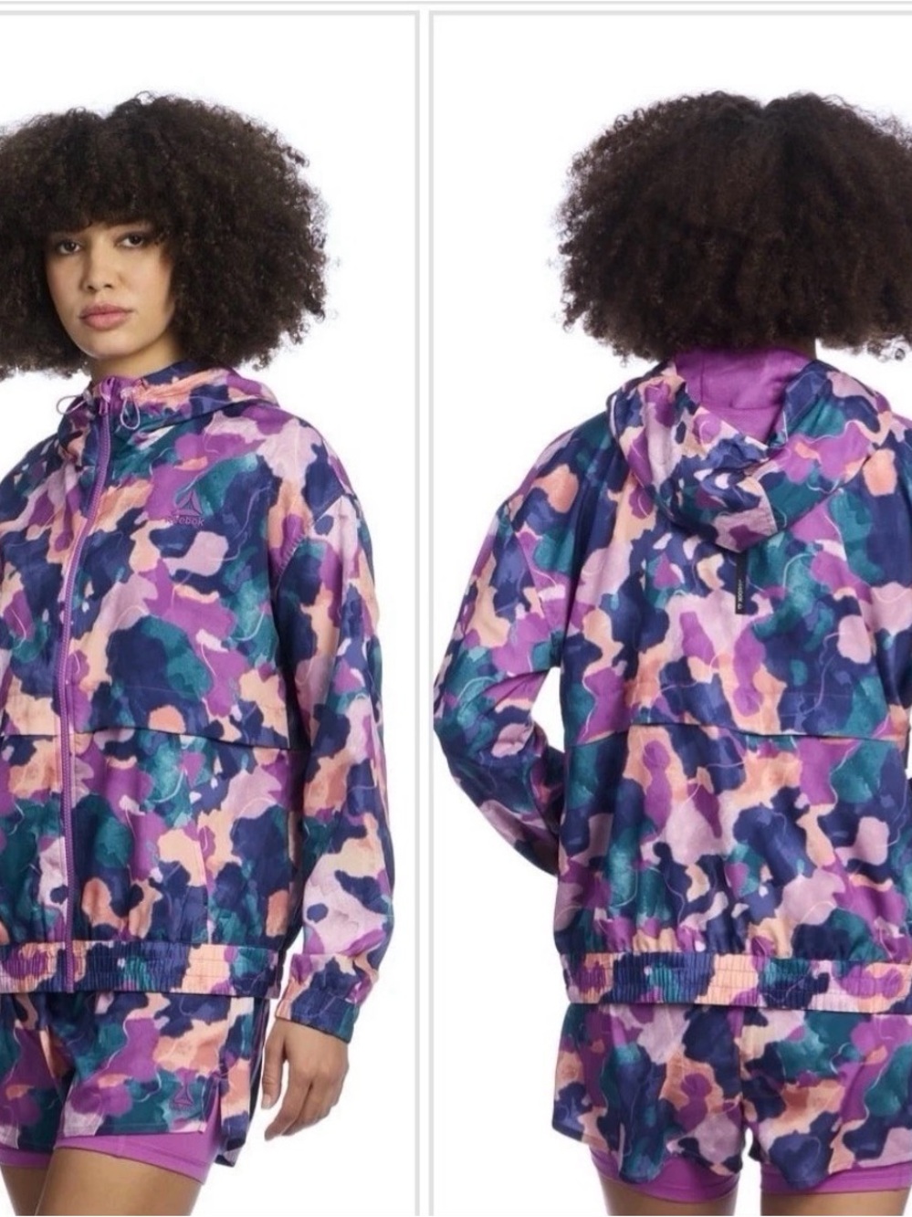 Reebok Women’s Purple Camo Packable Windbreaker Jacket Sz L